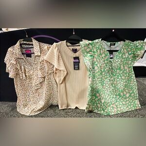 JTB Blouse Trio - Cream, Green, Multicolor